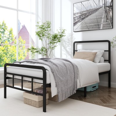 Twin Size Metal Bed Frame with Headboard and Footboard, 14 Inch Black Heavy Duty Mattress Foundation with Steel Slat Support