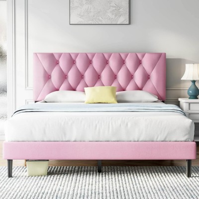 Twin Size Platform Bed Frame with Adjustable Headboard