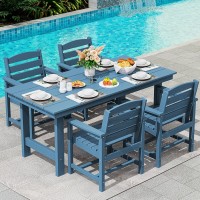 Patio Dining Table Sets 5-Piece, Outdoor HDPE Dining Furniture Set with Umbrella Hole Cut-Out Table and 4 Chairs, All Weather Dining Set for Lawn, Garden, Backyard, Poolside, Blue