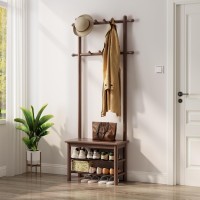 with Bench and Shoe Storage, Wooden Coat Rack with 11 Hanging Hooks Entryway Shoe Bench Home Mudroom Organizer (23.6")