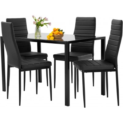 Dining Table Set Glass Dining Room Table Set for Small Spaces Kitchen Table and Chairs for 4 Table with Chairs Home Furniture Rectangular Modern (Black Glass)