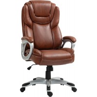 Office Chair, High Back Desk Chair with Tilt Function, Padded Armrest, Swivel Wheels, Executive PU Leather Computer Chair, Adjustable Height, Brown