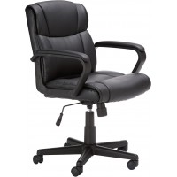 Office Computer Task Desk Chair with Padded Armrests, Mid-Back, Adjustable, 360 Swivel, Rolling, 275 Pound Capacity, BIFMA Certified, 24.2"D x 24"W x 34.8"H, Black Faux Leather