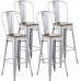 mecor Metal Bar stools Set of 4 with Removable Backrest, 30'' Dining Counter Height Chairs with Wood Seat (Silver)