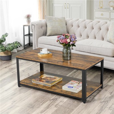 SmileMart Coffee Table with Storage Shelf Accent Table for Living Room, Rustic Brown