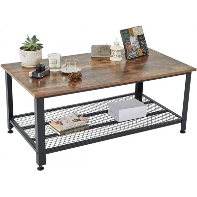 EROMMY Coffee Table, Industrial Coffee Table for Living Room, Living Room Table with Storage Shelf and Metal Frame, Easy Assembly