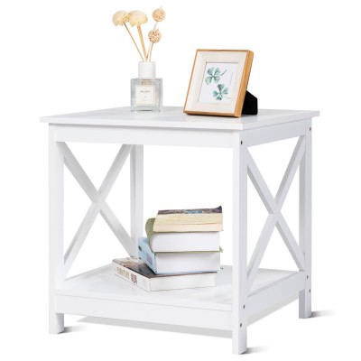 Costway End table X-Design Display Shelves Accent Sofa Side Table Nightstand White